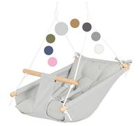 CaTeam - Hamac pour bébé en Toile, Chaise Suspendue en Bois avec Ceinture de sécurité, Chaise hamac Durable pour bébé, balançoire extérieure et intérieure pour Enfants, Grise