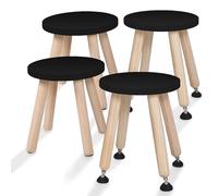 Cateam Lot de 4 tabourets en bois pour enfants et tout-petits - Noir - Avec pieds extensibles - Tabouret de table sensoriel - Tabouret rond pour enfants avec pieds de nivellement