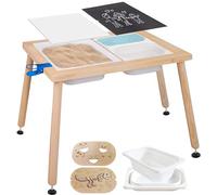 Cateam Table Sensorielle pour Enfants et Tout-Petits - 3 Bacs de Rangement Pliables - Inserts de Puzzle Éducatifs en Bois - Table d'Activité avec Sable de Jeu avec Couvercles pour Étude et Repas