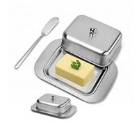 CATELL Beurrier en Acier Inoxydable Beurrier Avec Couvercle et Poignée | Beurrier Inox 18,5 x 12,2 x 5,8 cm Boite a Beurre pour Cuisine Plan de Travail Réfrigérateur Petit-déjeuner