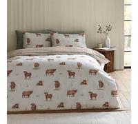 Catherine Lansfield Angus Parure de lit réversible avec taie d'oreiller Motif Vache des Highlands Naturel