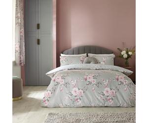 Catherine Lansfield Canterbury Parure de lit Double réversible avec Housse de Couette et taies d'oreiller Motif Floral Gris