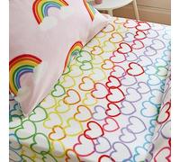 Catherine Lansfield Drap-Housse en Polaire pour lit Simple Motif cœurs Arc-en-Ciel Rose