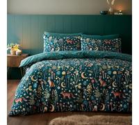 Catherine Lansfield Ensemble de Couette réversible Simple enchanté au crépuscule avec taie d'oreiller Vert forêt