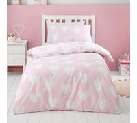 Catherine Lansfield Ensemble de Housse de Couette réversible en Coton brossé Motif cœurs Simple avec taie d'oreiller Rose
