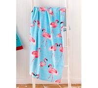 Catherine Lansfield Flamingo Serviette de Plage en Coton Bleu 76 x 160 cm