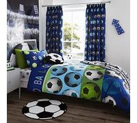 Catherine Lansfield Football Blue Parure de lit 160 x 200 + 50 x 80 cm et Drap Housse Blanc 90 x 200 + 50 x 80 cm