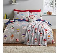 Catherine Lansfield Housse de Couette réversible avec taie d'oreiller Motif Père Noël Gris