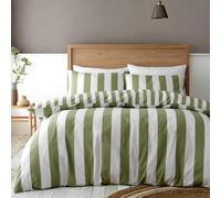 Catherine Lansfield Housse de Couette Simple réversible à Rayures Cove avec taie d'oreiller Vert