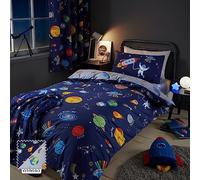 Catherine Lansfield Lost in Space Parure de lit réversible pour lit Simple avec taie d'oreiller Bleu