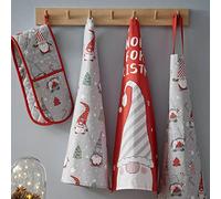 Catherine Lansfield Lot de 4 torchons de Cuisine en Coton Motif Nains de Noël Gris/Rouge 50 x 75 cm