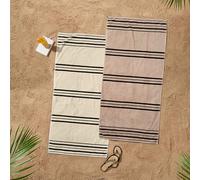 Catherine Lansfield Paire de Serviettes de Plage rayées en Coton Crème-Naturel 75 x 150 cm