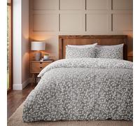 Catherine Lansfield - Parure de Couette Double réversible en Coton brossé Motif Feuilles Florales Grace, avec taies d'oreiller, Gris