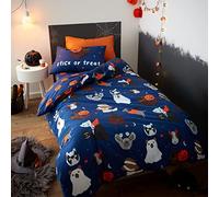 Catherine Lansfield Parure de lit avec Housse de Couette et taies d'oreiller Motif Halloween Bleu