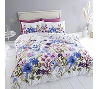 Catherine Lansfield Parure de lit Double réversible avec Housse de Couette et taies d'oreiller Motif Floral Blanc