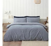 Catherine Lansfield Parure de lit Double réversible en Coton brossé à Rayures avec taies d'oreiller Bleu Marine