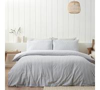 Catherine Lansfield Parure de lit Double réversible en Coton brossé à Rayures avec taies d'oreiller Gris argenté