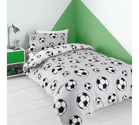 Catherine Lansfield Parure de lit Double réversible en Polaire avec taies d'oreiller - Motif Football - Gris