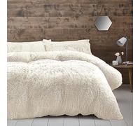 Catherine Lansfield Parure de lit King Size en Fausse Fourrure avec Housse de Couette et taies d'oreiller Crème