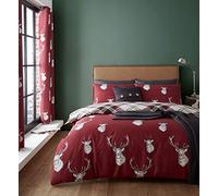 Catherine Lansfield - Parure de lit Munro Motif cerf et Carreaux, Rouge, lit 3pcs King Size