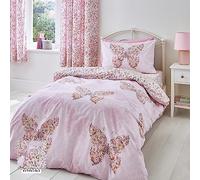 Catherine Lansfield Parure de lit réversible avec Housse de Couette et taie d'oreiller Motif Papillon enchanté Rose