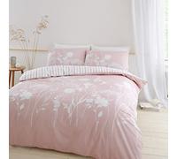 Catherine Lansfield Parure de lit réversible avec Housse de Couette et taies d'oreiller Motif Floral Rose pâle Super King