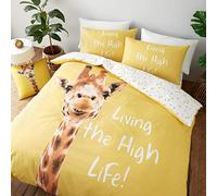 Catherine Lansfield Parure de lit réversible avec Housse de Couette et taies d'oreiller Motif Girafe Jaune