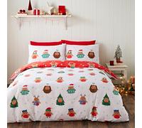 Catherine Lansfield Parure de lit réversible avec Housse de Couette et taies d'oreiller Motif Rouge-Gorge Gris
