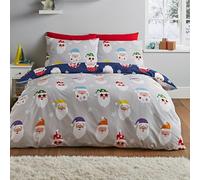 Catherine Lansfield Parure de lit réversible avec taie d'oreiller Motif Père Noël Gris