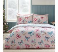 Catherine Lansfield Parure de lit réversible avec taies d'oreiller et nœuds de Noël pour lit King Size Rose