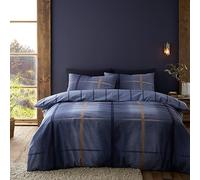 Catherine Lansfield Parure de lit réversible en Coton brossé Melrose Tweed avec Housse de Couette et taies d'oreiller Bleu King Size