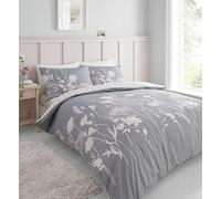 Catherine Lansfield Parure de lit Simple avec Housse de Couette et taies d'oreiller Motif Floral Rose/Gris Parure pour lit simple