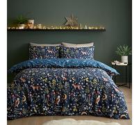 Catherine Lansfield Parure de lit Simple réversible avec Housse de Couette et taie d'oreiller Motif Animaux crépusculaires enchantés Bleu Marine