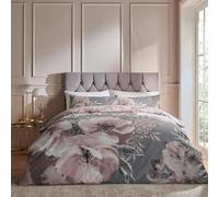 Catherine Lansfield Parure de lit Simple réversible avec Housse de Couette et taie d'oreiller Motif Floral Gris