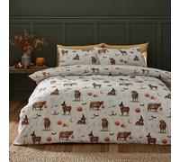 Catherine Lansfield Parure de lit Simple réversible avec Housse de Couette et taie d'oreiller Motif Vache des Highlands
