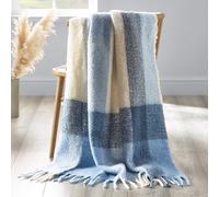 Catherine Lansfield Plaid Imitation Mohair à Carreaux Bleu 130 x 170 cm