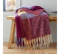 Catherine Lansfield Plaid Imitation Mohair à Carreaux Prune 130 x 170 cm