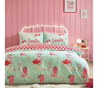 Catherine Lansfield Santa's Howdy Christmas Parure de lit réversible avec Housse de Couette et taies d'oreiller Vert