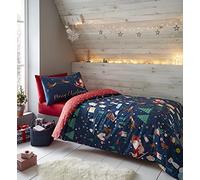 Catherine Lansfield Santas Wonderland BD/55525/W/KQS/NA Parure de lit phosphorescente pour lit King Size Bleu Marine