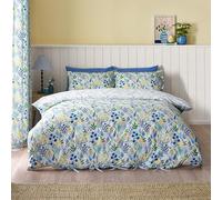 Catherine Lansfield Tilly Parure de lit réversible avec taies d'oreiller Motif Floral Bleu King