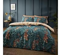 Catherine Lansfield Tropic Tiger Leaf Parure de lit réversible avec Housse de Couette et taies d'oreiller Vert