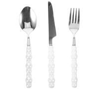CATIEBYE 1ensemble Set de Vaisselle de Table Occidentale Acier Inoxydable avec Manche Perlé Blanc Couverts Résistants pour Usage Familial et Festif