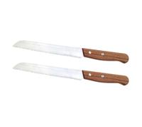 CATIEBYE Couteaux et Manche en Bois Long Lot de 2 Acier Inoxydable avec Lame Dentelée pour Coupes Nettes et Usage Polyvalent Cuisine et Pâtisserie