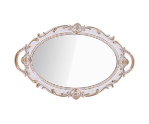 CATIEBYE Plateau Fonction Ornement et Rangement Vintage Miroir Décoratif Argenté en PP et Verre, Style Américain Élégant pour Fête ou Dortoir