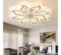 Caufloce Grande Lustre Ventilateur de Plafond Chambre compatible Alexa LED Dimmable Réversible Moderne avec Lumière TéléCommande Silencieux Plafonnier Fleur Smart 6 Vitesses, Blanc
