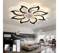 Caufloce Grande Lustre Ventilateur de Plafond Chambre compatible Alexa LED Dimmable Ventilateur Plafond avec Lumiere Réversible Silencieux Plafonnier avec Ventilateur Fleur Smart 6 Vitesses, Noir
