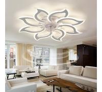Caufloce Grande Ventilateur de plafond LED réglable avec lumière réversible moderne et télécommande silencieuse, 6 vitesses, blanc