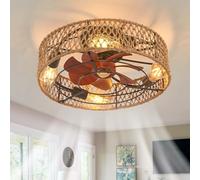 Caufloce Vintage Ventilateur Plafond Avec Lumiere Et Télécommande, Led Réversibles Dimmable Plafonnier Ventilateur De Plafond Silencieux 6 Vitesses Dc Lustre Ventilateur Pour Chambre, Salon