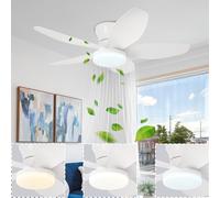 Caunmar Ventilateur De Plafond Silencieux Avec Lumiere Et Telecommande Minuterie, 40W Plafonnier Led Lustre Ventilateur De Plafond Chambre 5 Lames, 6 Vitesses Dimmable Pour Salon Cuisine-Blanc||91CM