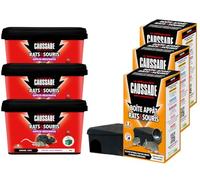 Caussade Anti-Rats & Souris + Boîtes Appâts - 45 Blocs - 900g | Boites Réutilisables et Résistantes - 3 Mangeoires à Garnir - Appâts Lieux Très Humides - Prêt à l'Emploi CARBABLBF300X3